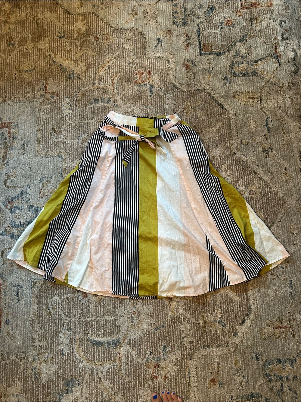 ModCloth Olive, White & Black Striped A-Line Skirt